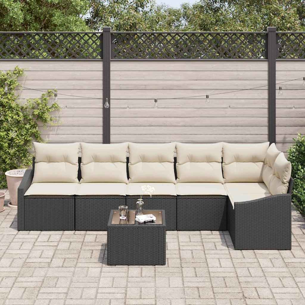vidaXL Zestaw Sof z poduszką 7 pcs Czarny polirattan