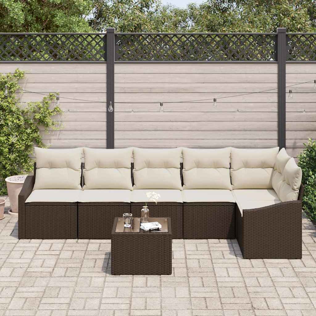 vidaXL Zestaw Sof z poduszką 7 pcs Brązowy polirattan