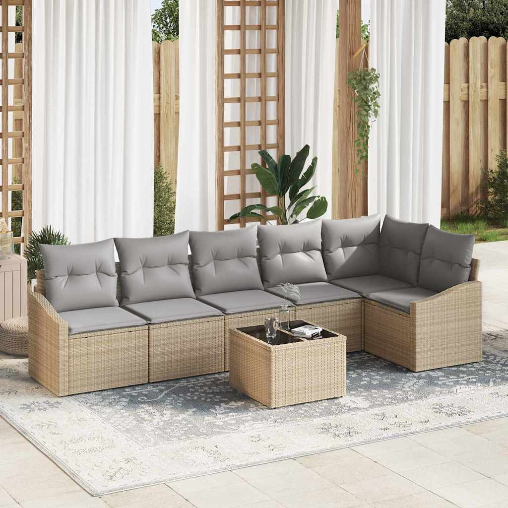 vidaXL Zestaw Sof z poduszką 7 pcs Beżowy polirattan
