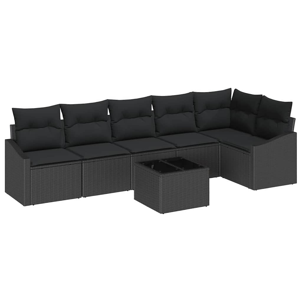 vidaXL Zestaw Sof z poduszką 7 pcs Czarny polirattan
