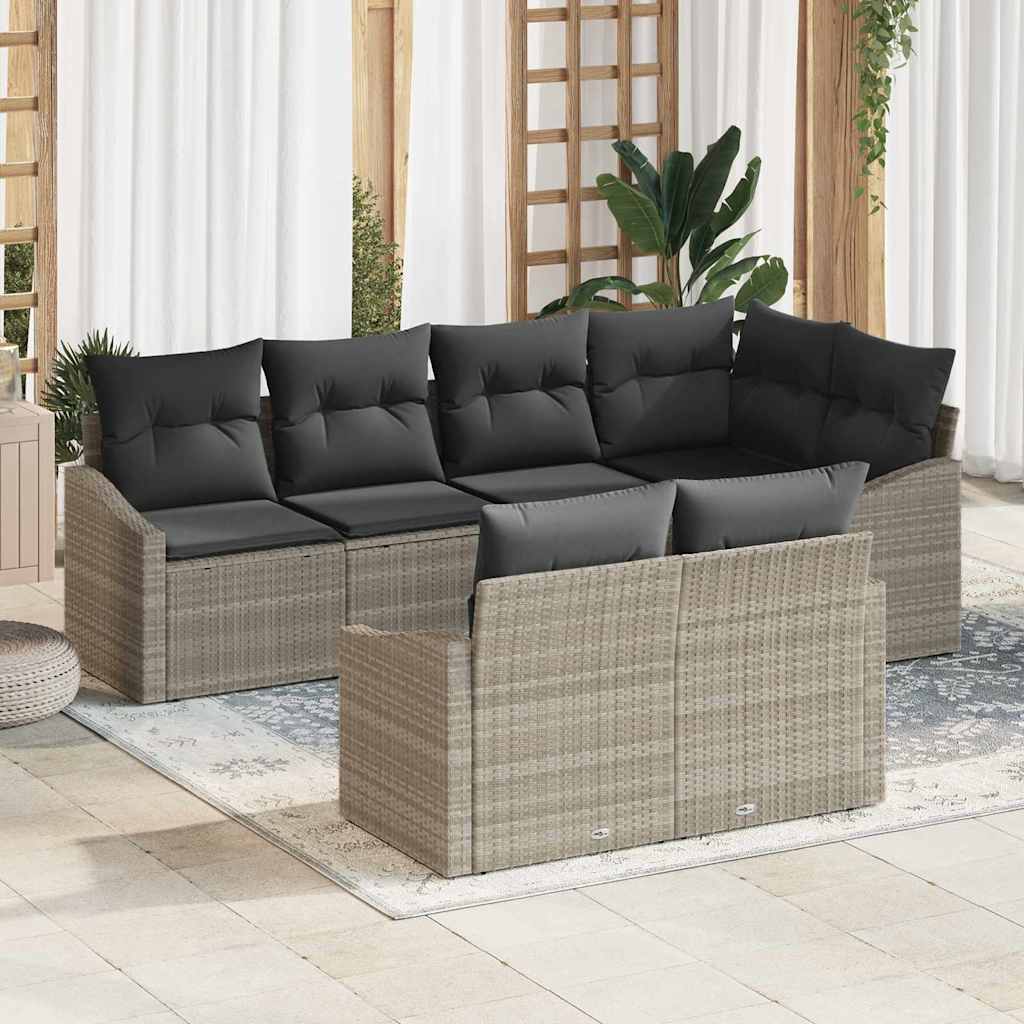 vidaXL Zestaw Sof z poduszką 7 pcs Jasnoszary polirattan