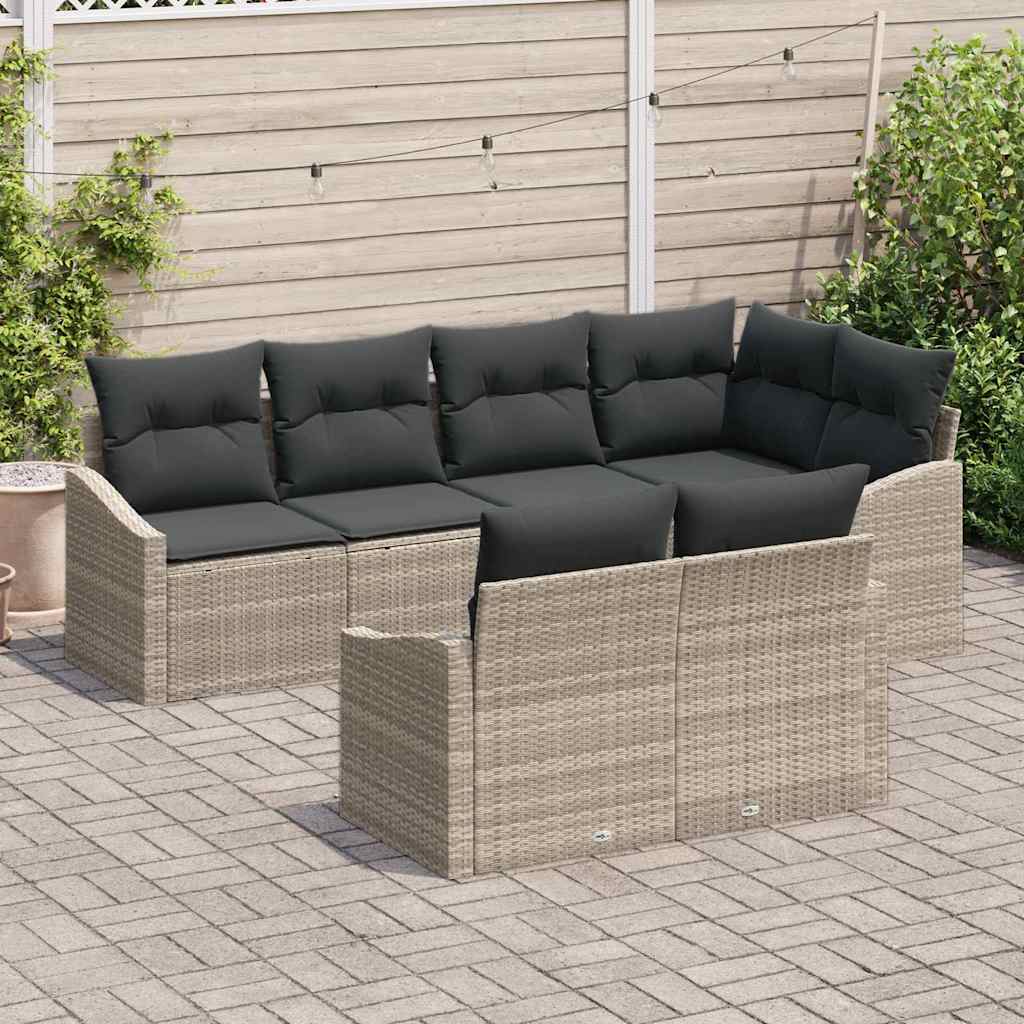 vidaXL Zestaw Sof z poduszką 7 pcs Jasnoszary polirattan