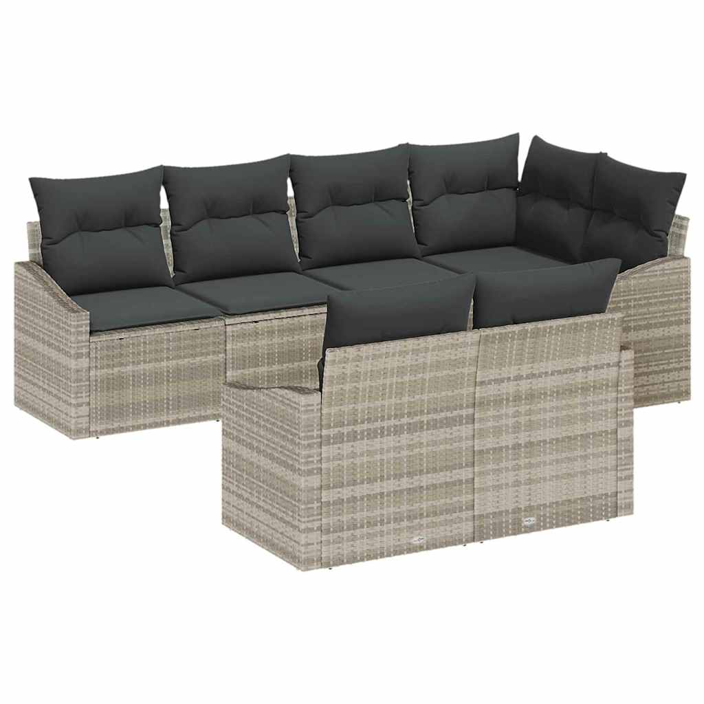 vidaXL Zestaw Sof z poduszką 7 pcs Jasnoszary polirattan