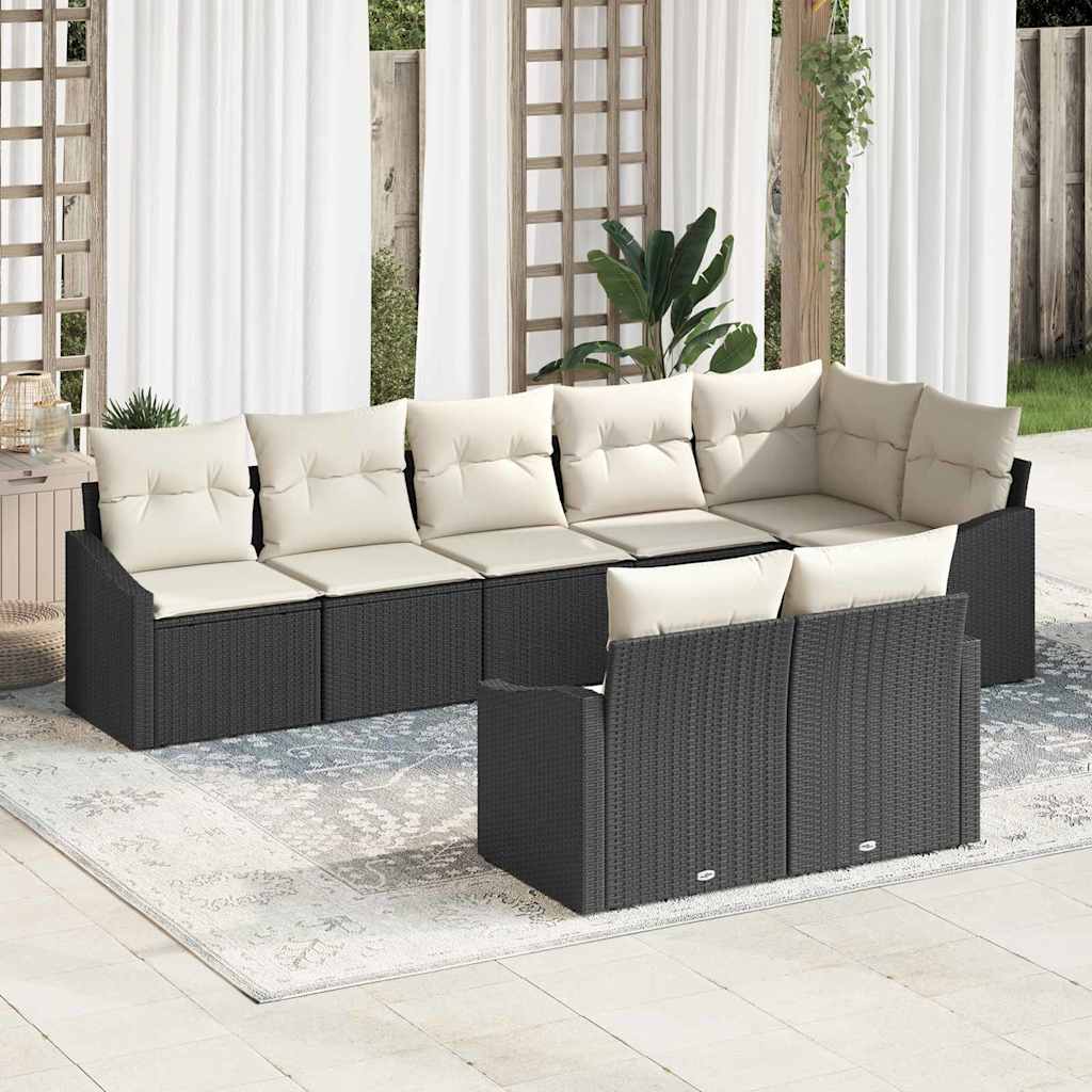 vidaXL Zestaw Sof z poduszką 8 pcs Czarny polirattan