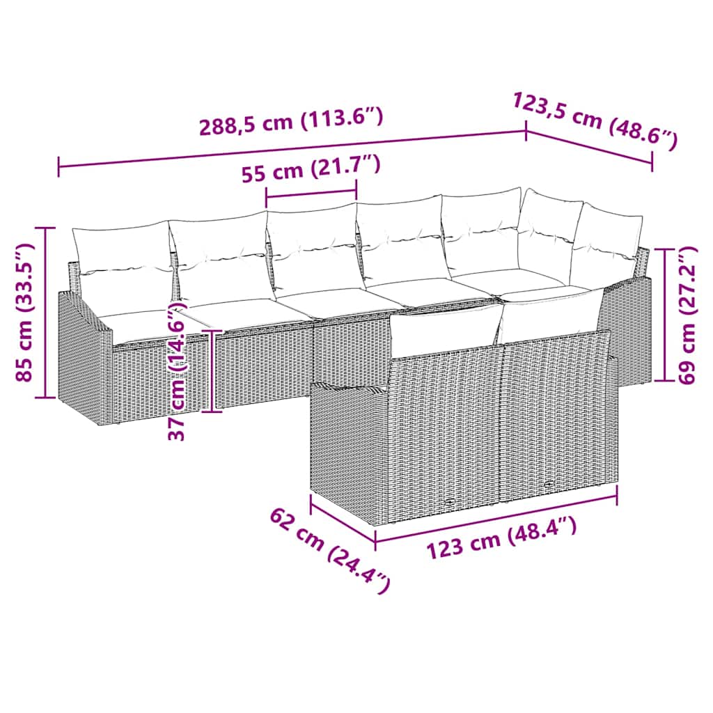 vidaXL Zestaw Sof z poduszką 8 pcs Szary polirattan