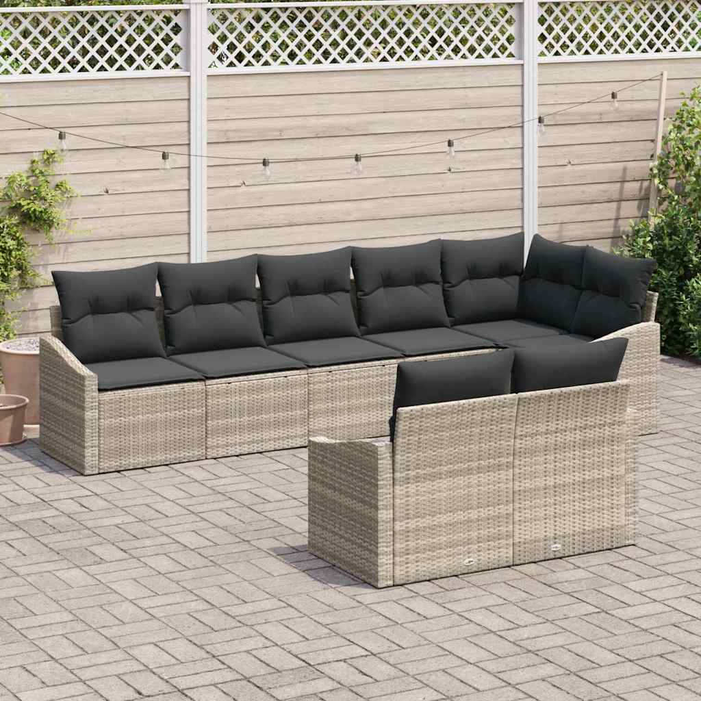vidaXL Zestaw Sof z poduszką 8 pcs Jasnoszary polirattan