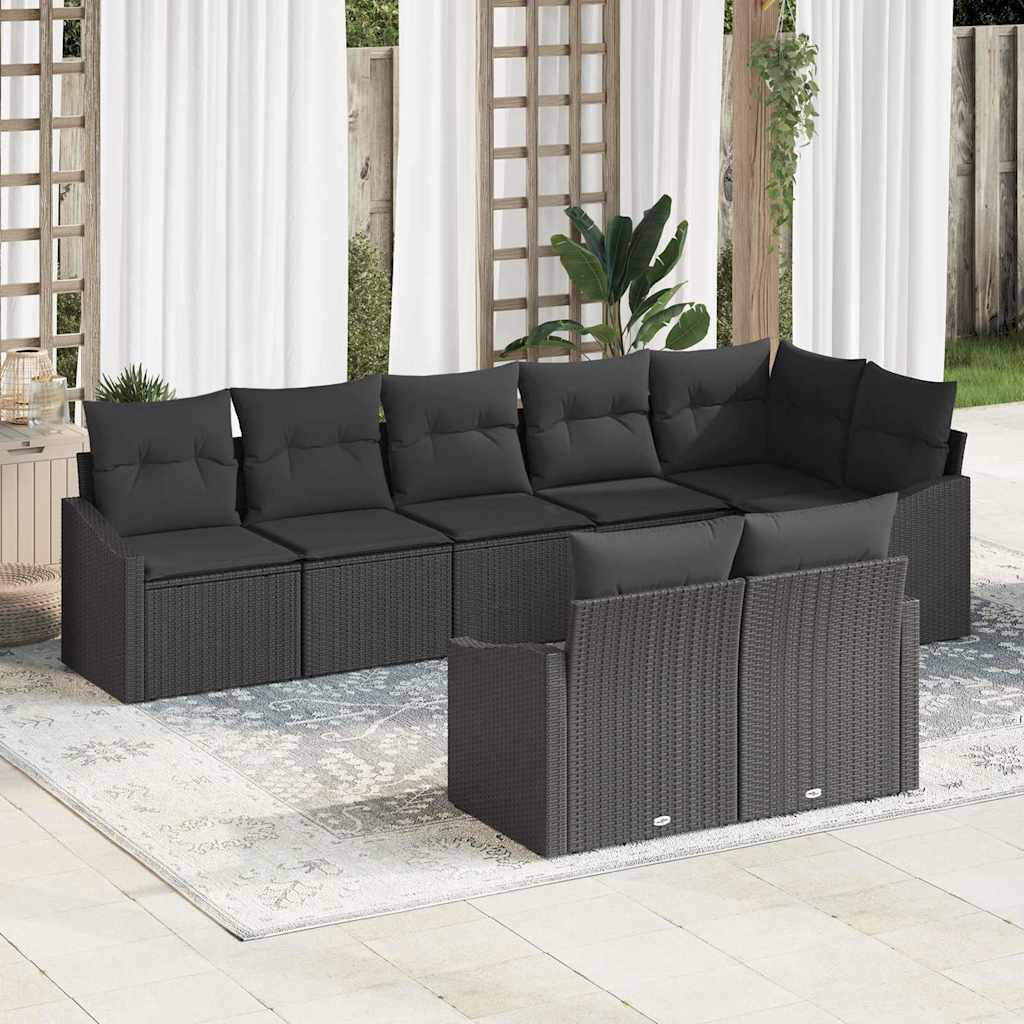 vidaXL Zestaw Sof z poduszką 8 pcs Czarny polirattan