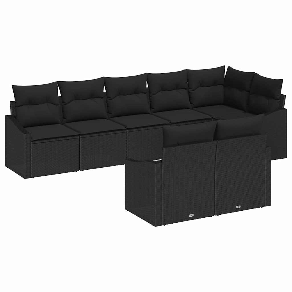 vidaXL Zestaw Sof z poduszką 8 pcs Czarny polirattan
