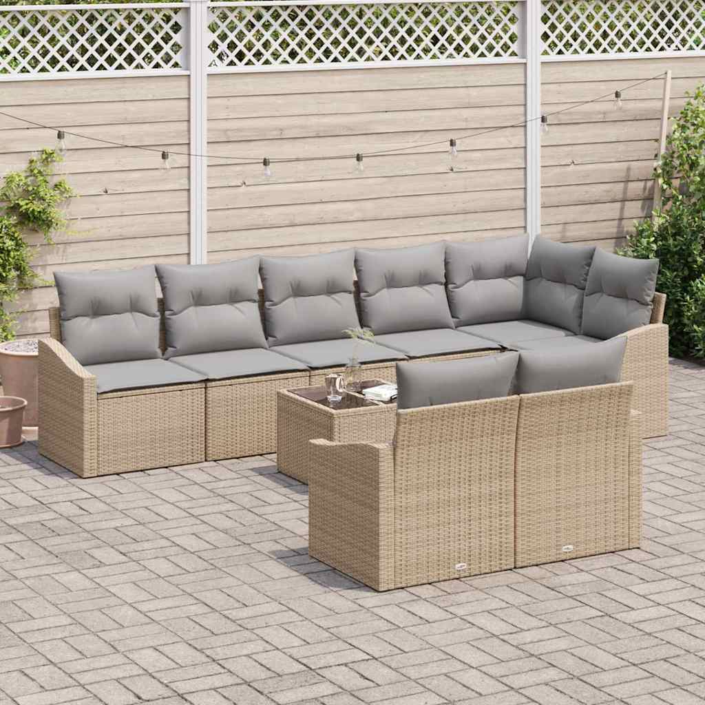 vidaXL Zestaw Sof z poduszką 9 pcs Beżowy polirattan