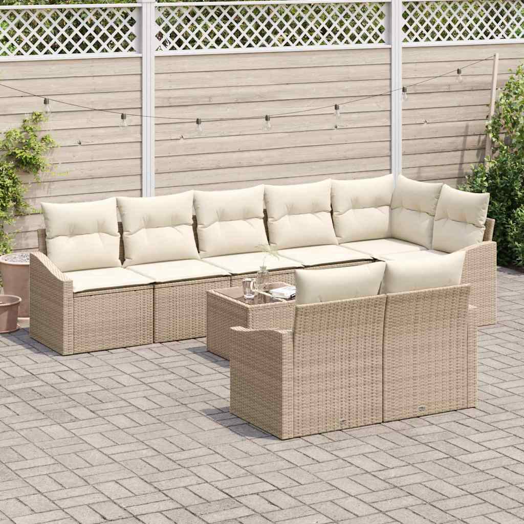 vidaXL Zestaw Sof z poduszką 9 pcs Beżowy polirattan