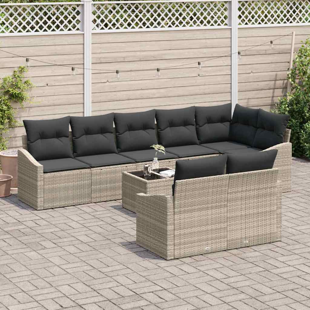 vidaXL Zestaw Sof z poduszką 9 pcs Jasnoszary polirattan