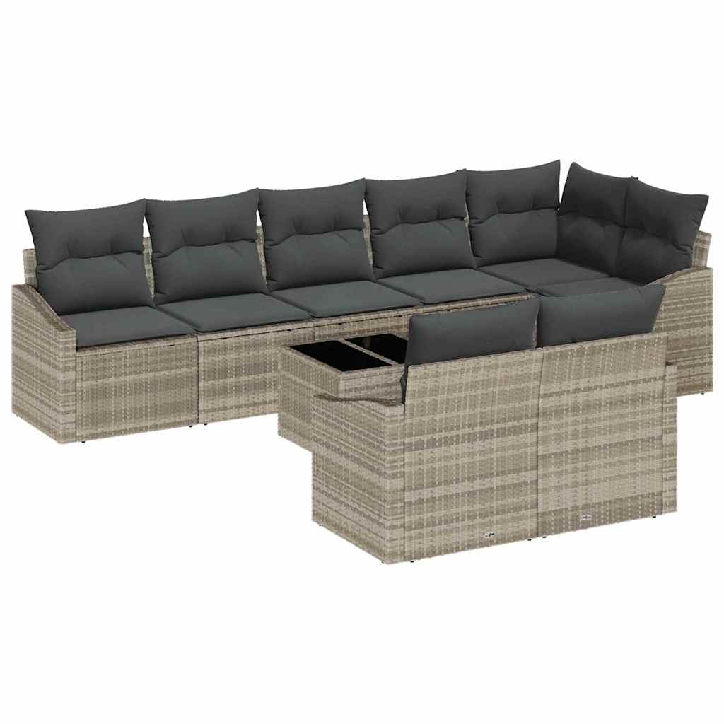 vidaXL Zestaw Sof z poduszką 9 pcs Jasnoszary polirattan