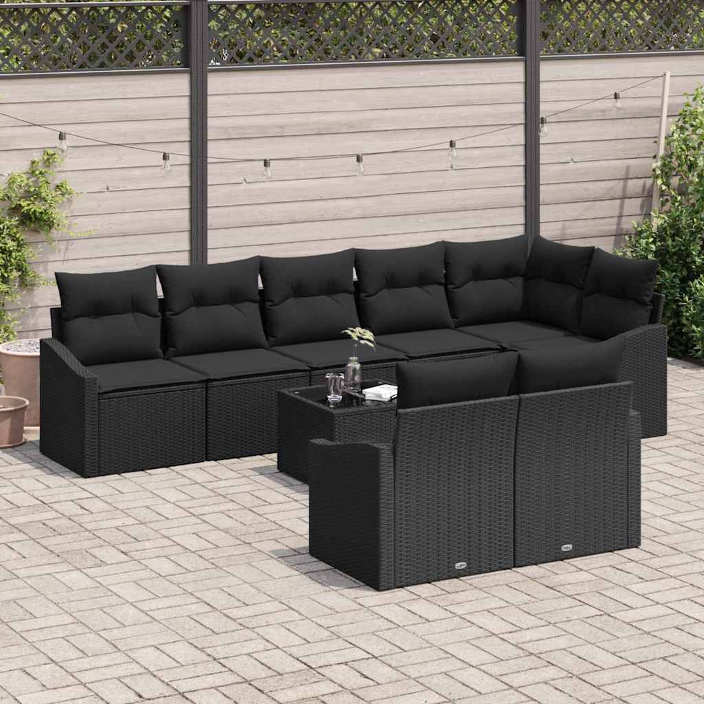 vidaXL Zestaw Sof z poduszką 9 pcs Czarny polirattan