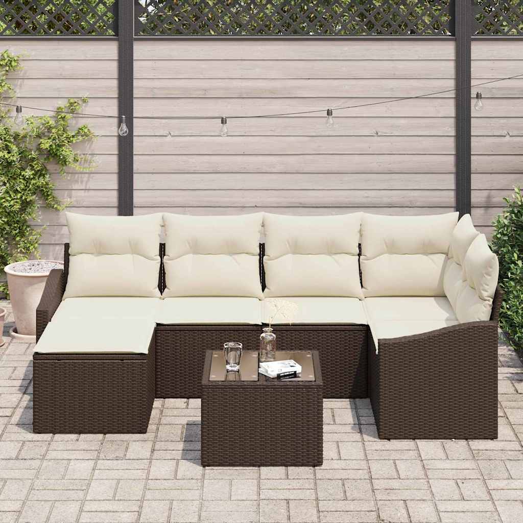 vidaXL Zestaw Sof z poduszką 7 pcs Brązowy polirattan