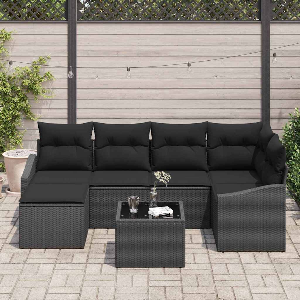 vidaXL Zestaw Sof z poduszką 7 pcs Czarny polirattan