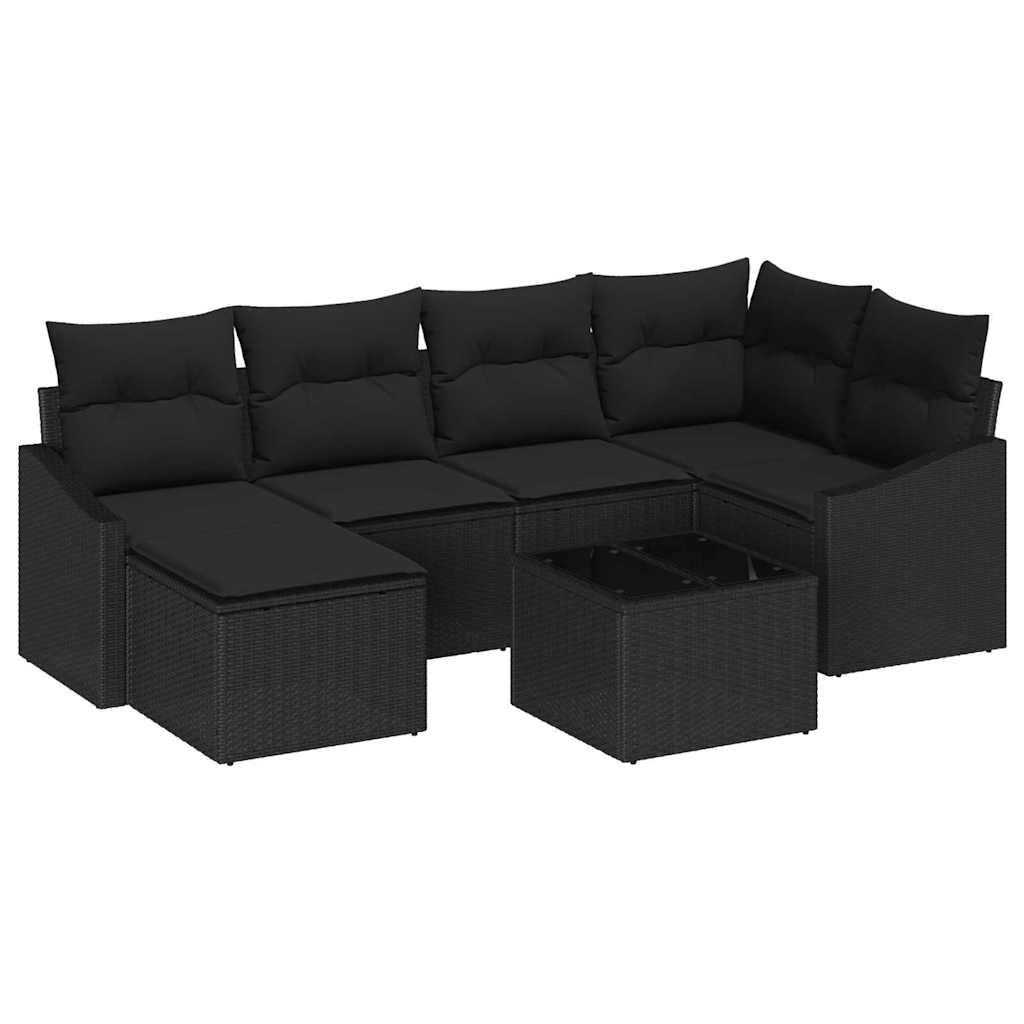 vidaXL Zestaw Sof z poduszką 7 pcs Czarny polirattan