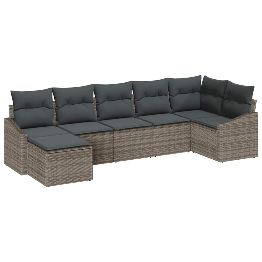 vidaXL Zestaw Sof z poduszką 7 pcs Szary polirattan