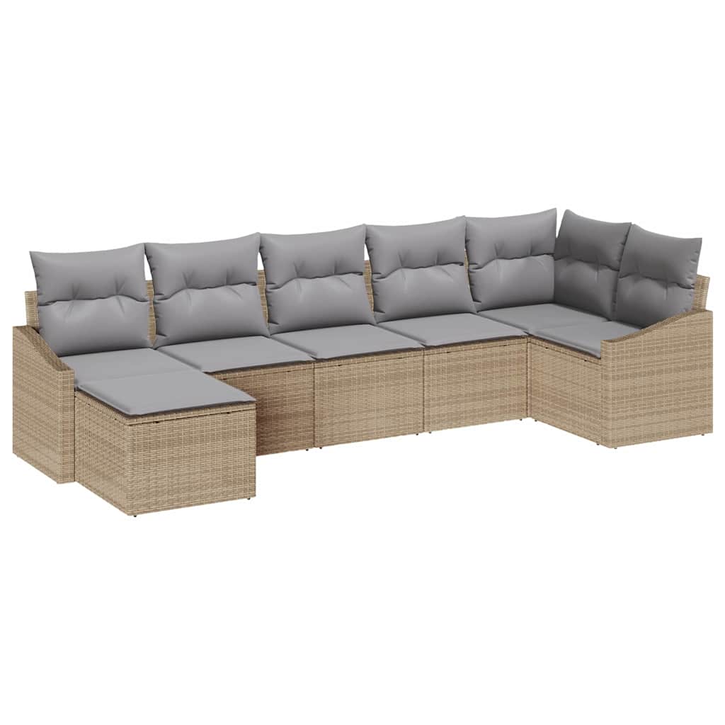 vidaXL Zestaw Sof z poduszką 7 pcs Beżowy polirattan