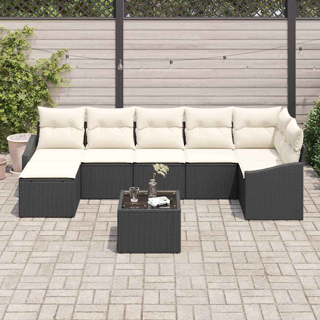 vidaXL Zestaw Sof z poduszką 8 pcs Czarny polirattan