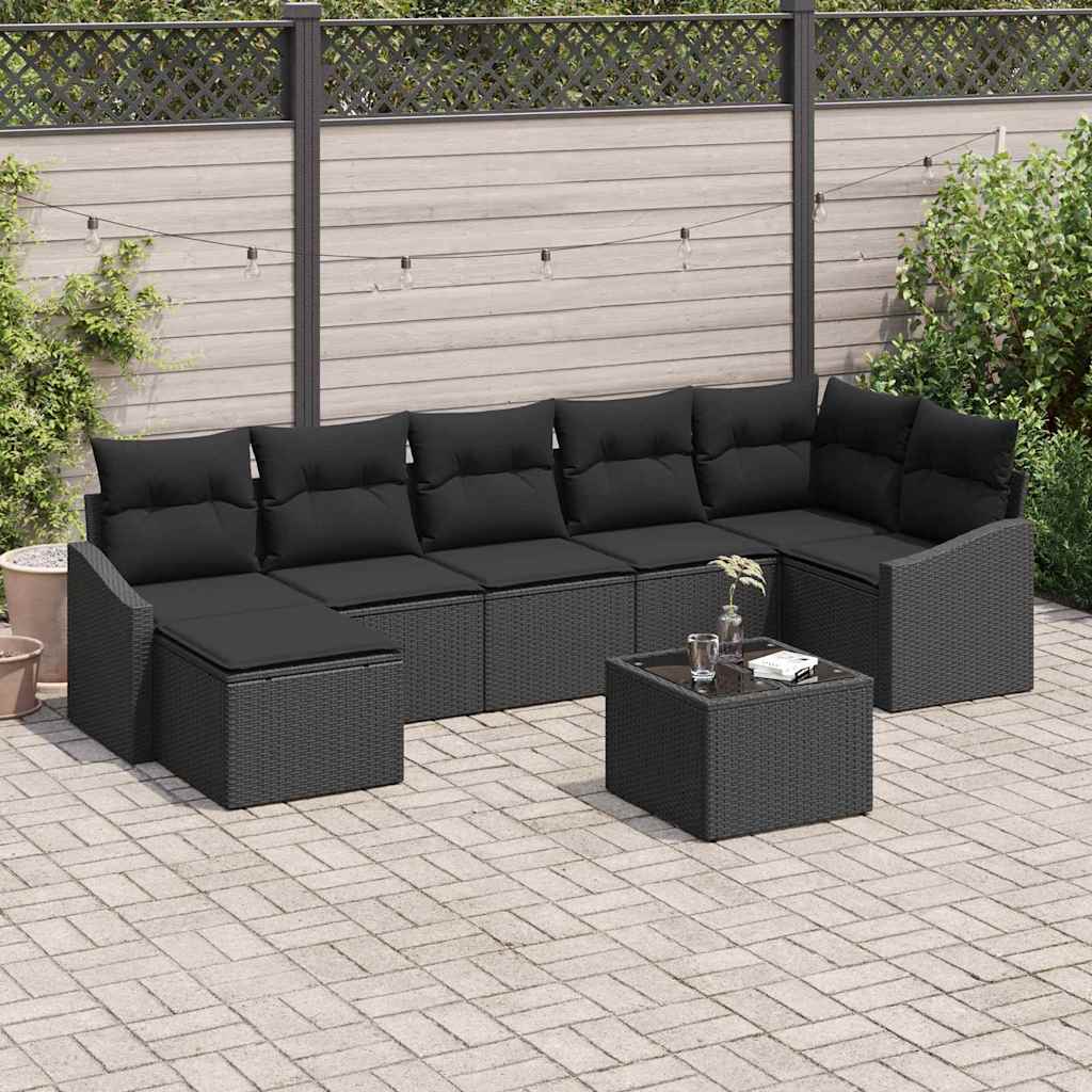 vidaXL Zestaw Sof z poduszką 8 pcs Czarny polirattan