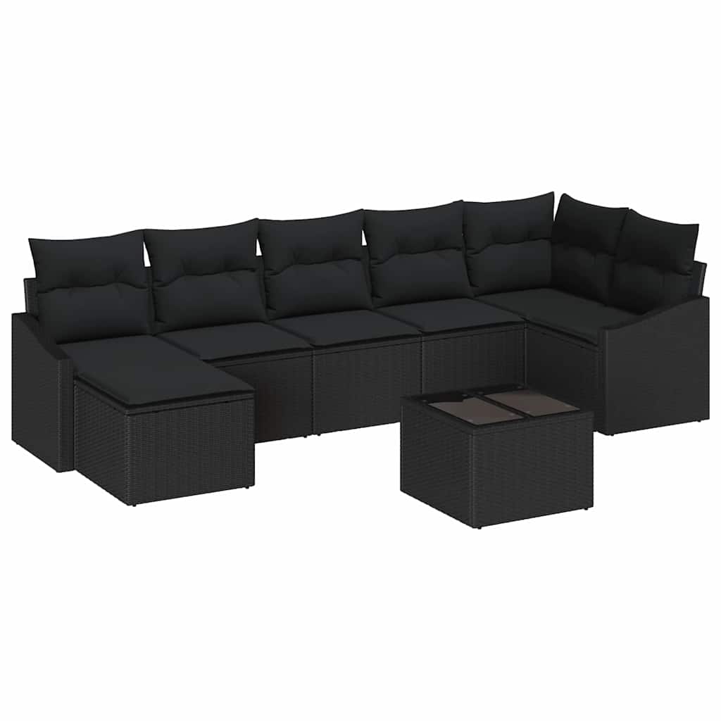 vidaXL Zestaw Sof z poduszką 8 pcs Czarny polirattan
