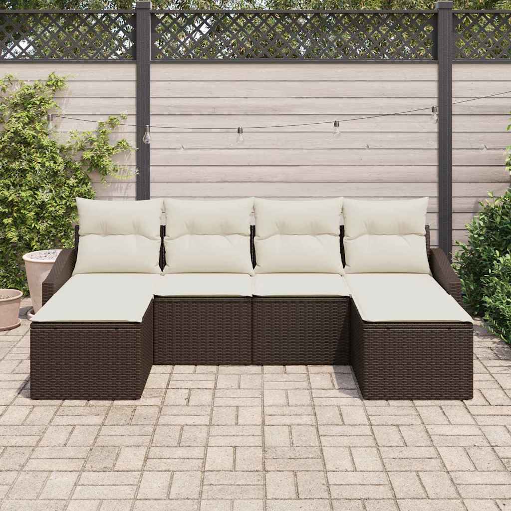 vidaXL Zestaw Sof z poduszką 6 pcs Brązowy polirattan