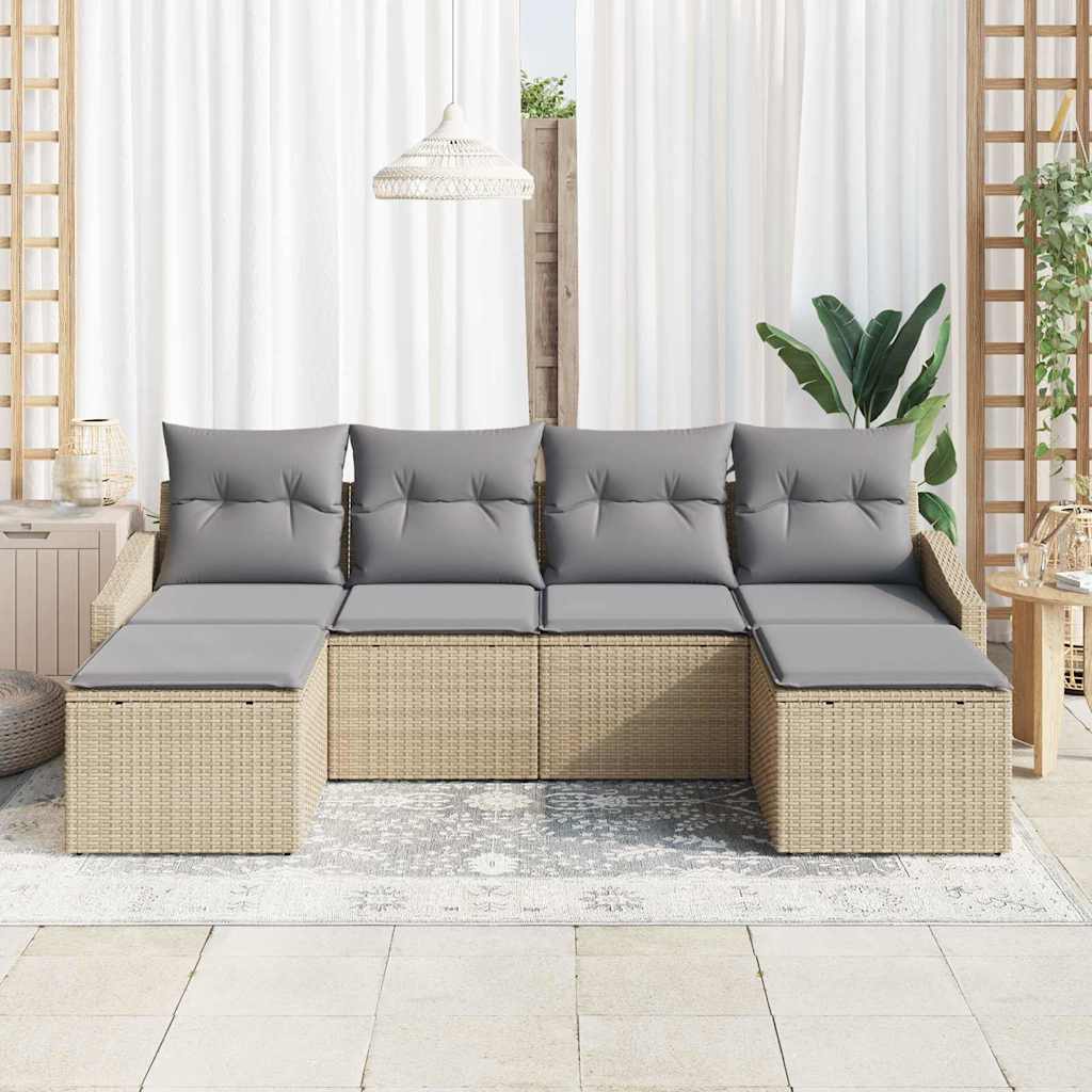 vidaXL Zestaw Sof z poduszką 6 pcs Beżowy polirattan