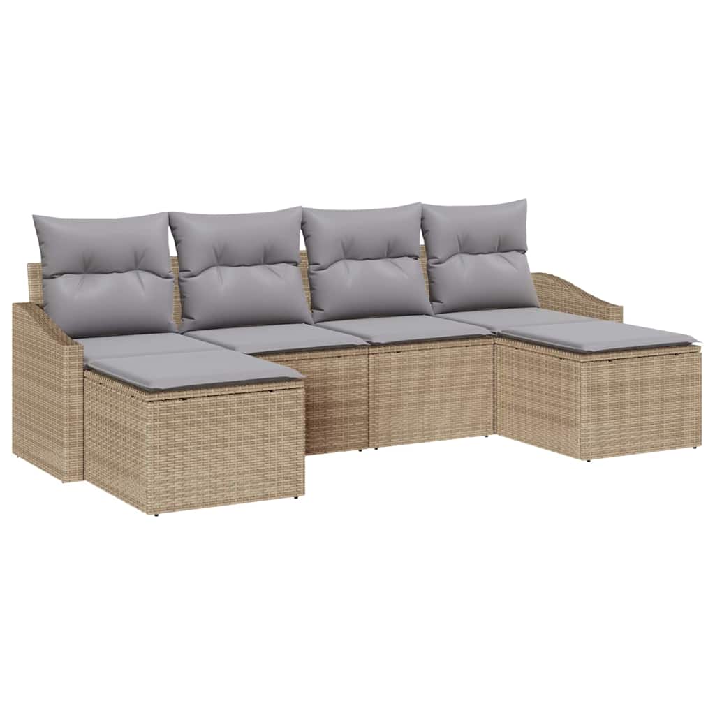 vidaXL Zestaw Sof z poduszką 6 pcs Beżowy polirattan