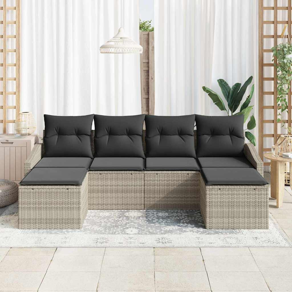 vidaXL Zestaw Sof z poduszką 6 pcs Jasnoszary polirattan