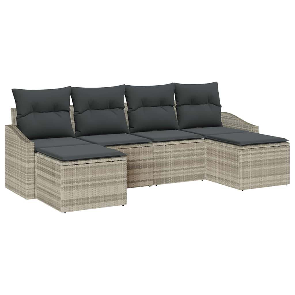 vidaXL Zestaw Sof z poduszką 6 pcs Jasnoszary polirattan