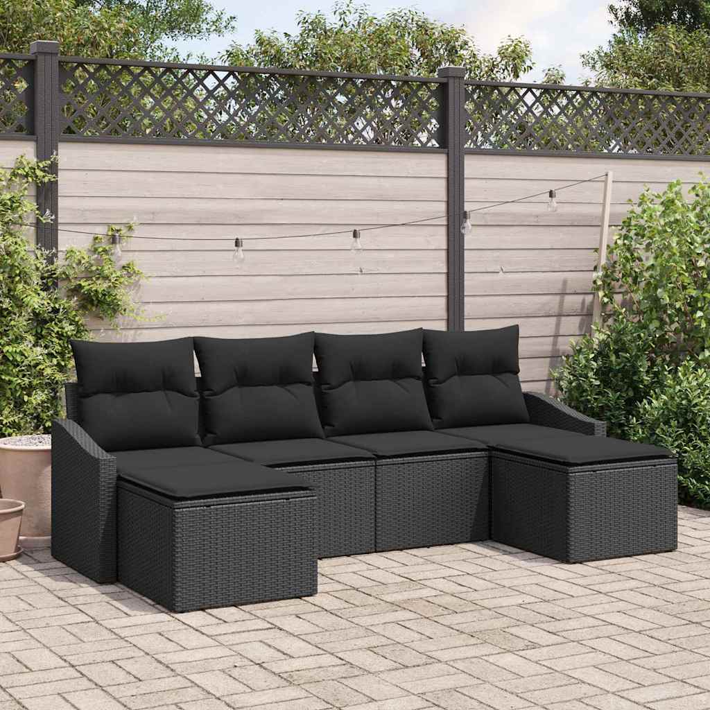 vidaXL Zestaw Sof z poduszką 6 pcs Czarny polirattan