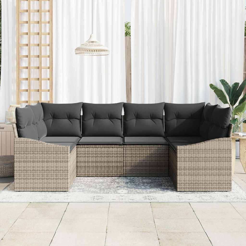 vidaXL Zestaw Sof z poduszką 6 pcs Szary polirattan