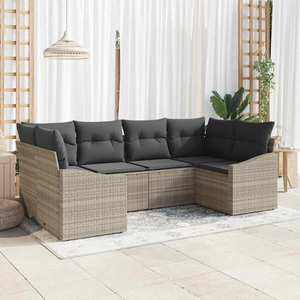 vidaXL Zestaw Sof z poduszką 6 pcs Jasnoszary polirattan