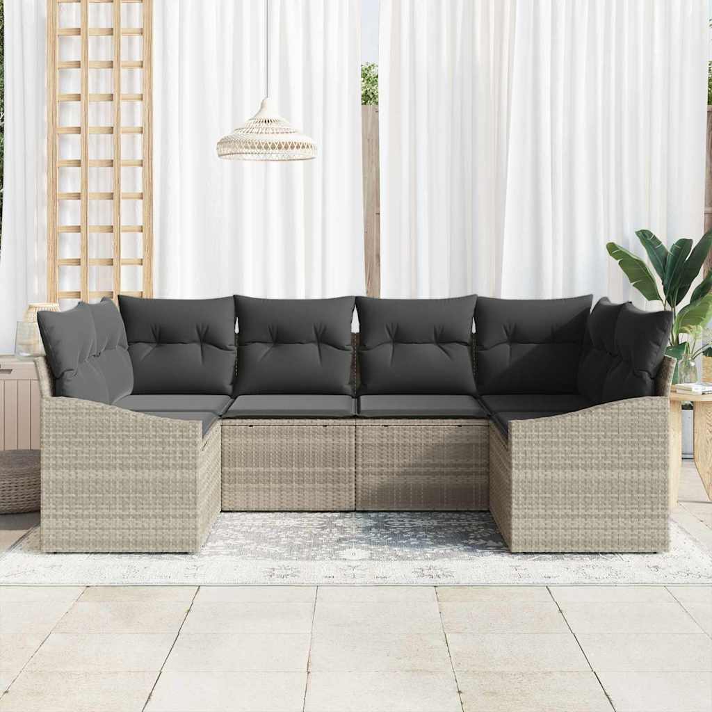 vidaXL Zestaw Sof z poduszką 6 pcs Jasnoszary polirattan