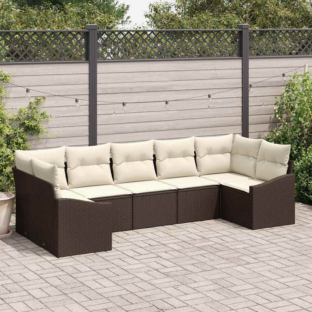 vidaXL Zestaw Sof z poduszką 7 pcs Brązowy polirattan
