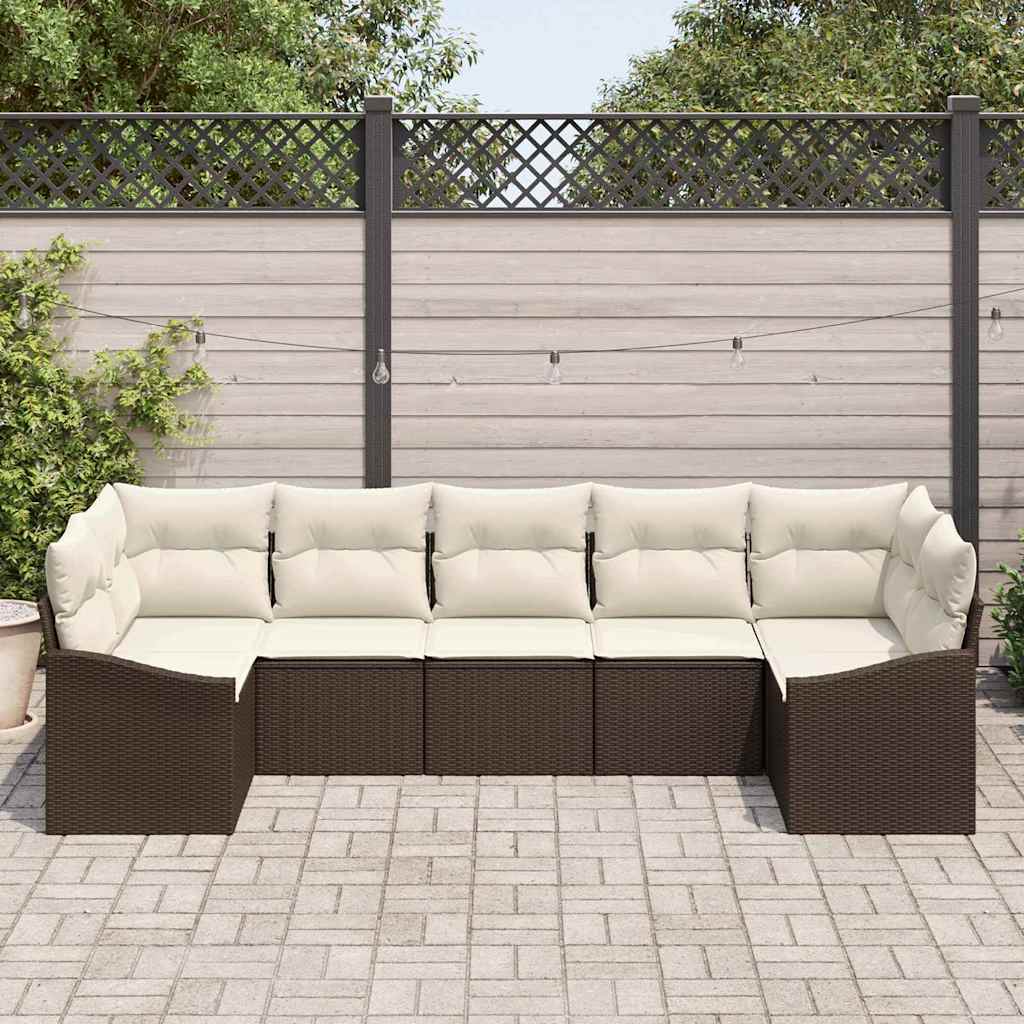 vidaXL Zestaw Sof z poduszką 7 pcs Brązowy polirattan