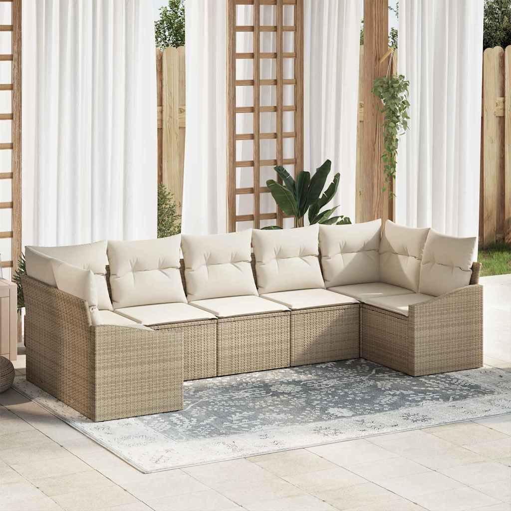 vidaXL Zestaw Sof z poduszką 7 pcs Beżowy polirattan