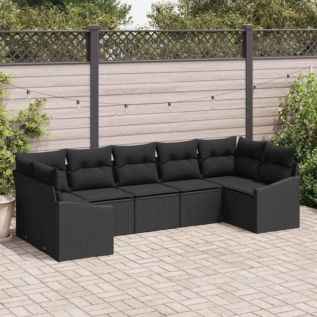 vidaXL Zestaw Sof z poduszką 7 pcs Czarny polirattan