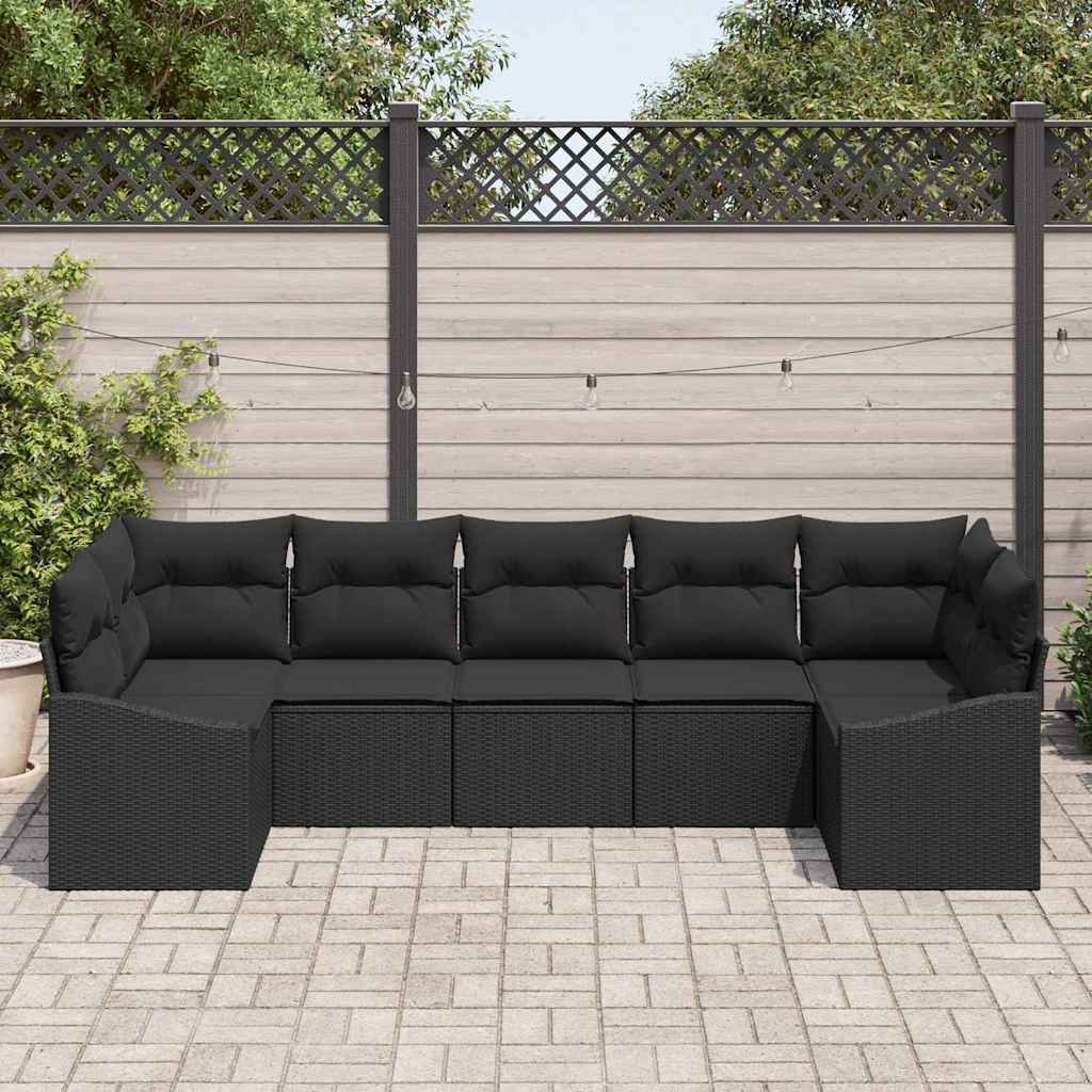 vidaXL Zestaw Sof z poduszką 7 pcs Czarny polirattan