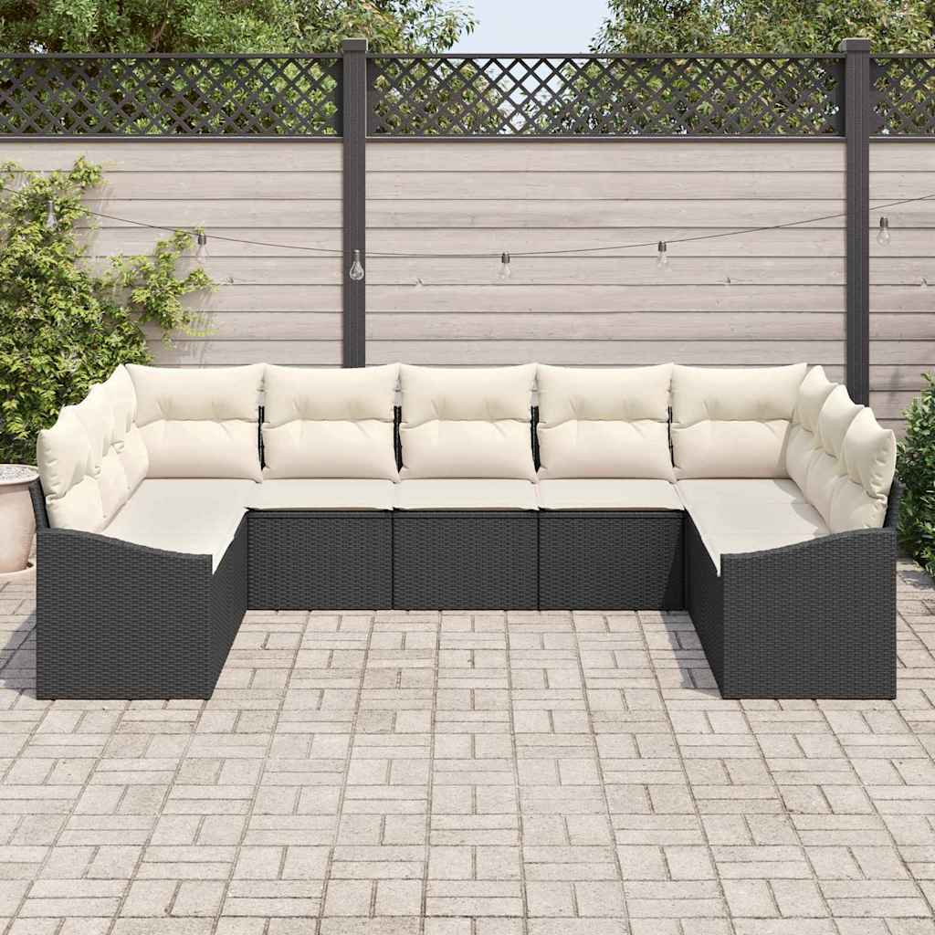 vidaXL Zestaw Sof z poduszką 9 pcs Czarny polirattan