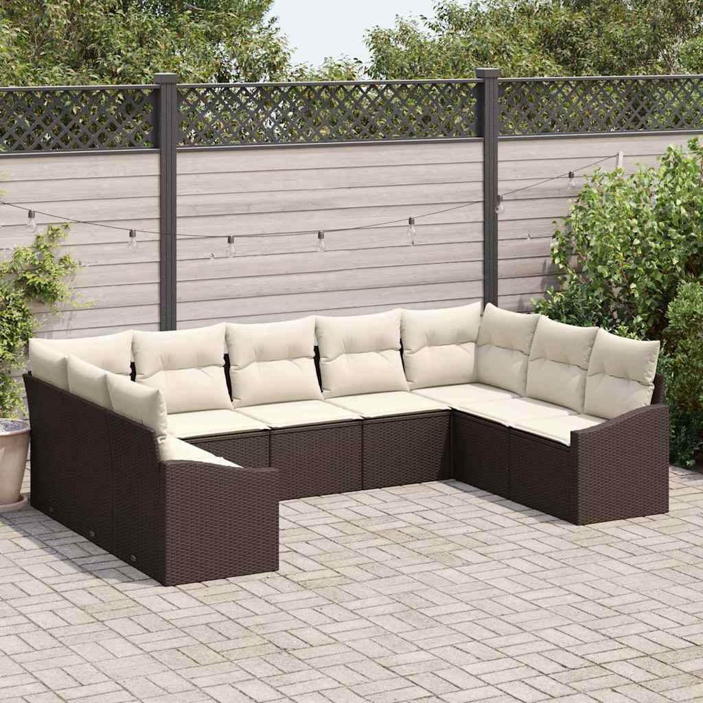 vidaXL Zestaw Sof z poduszką 9 pcs Brązowy polirattan