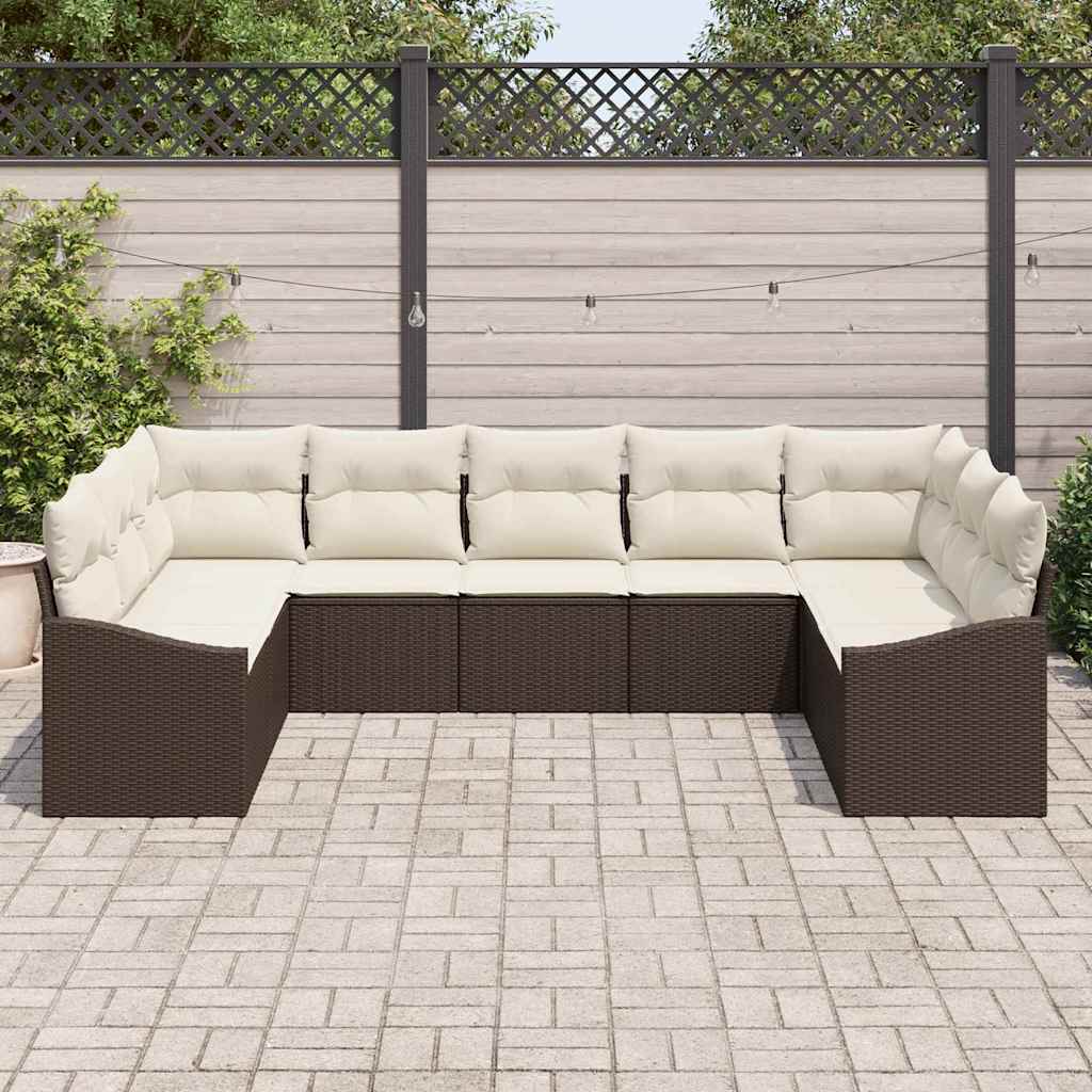 vidaXL Zestaw Sof z poduszką 9 pcs Brązowy polirattan