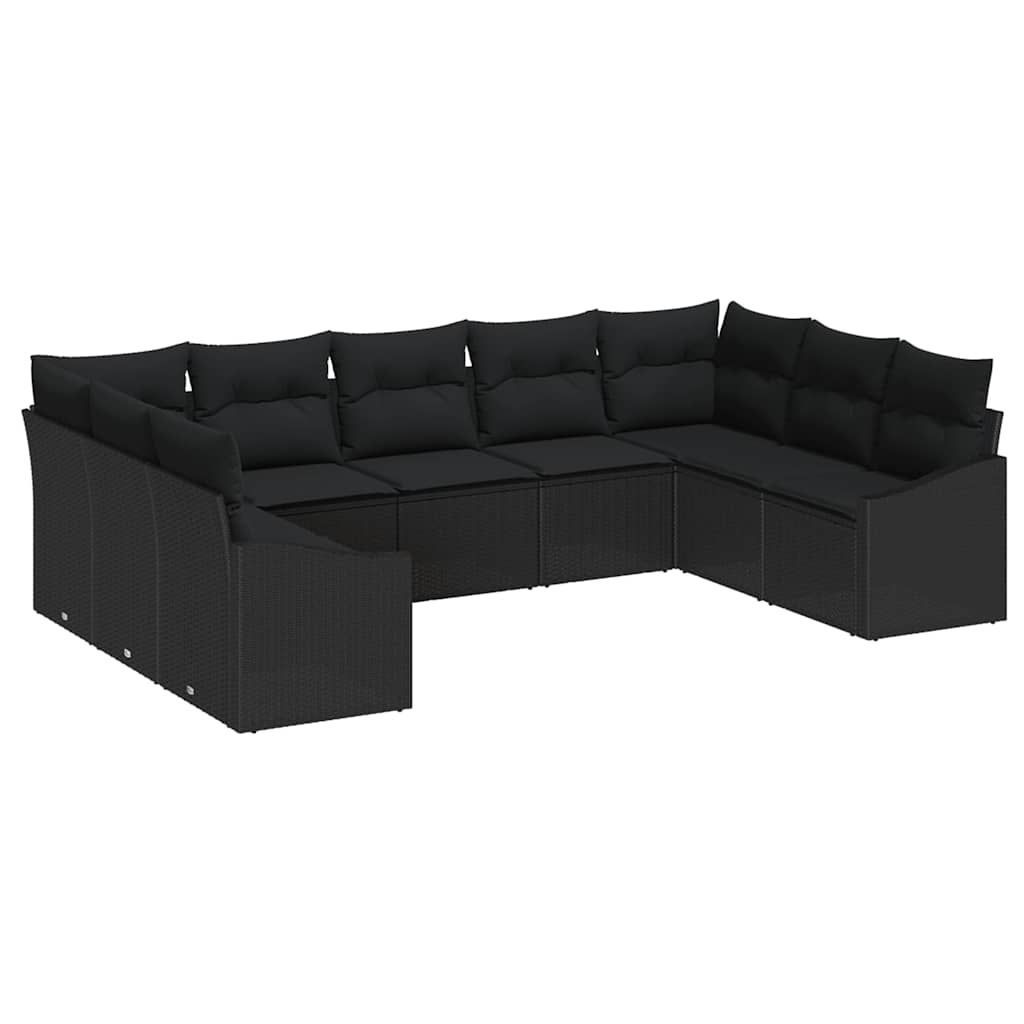 vidaXL Zestaw Sof z poduszką 9 pcs Czarny polirattan