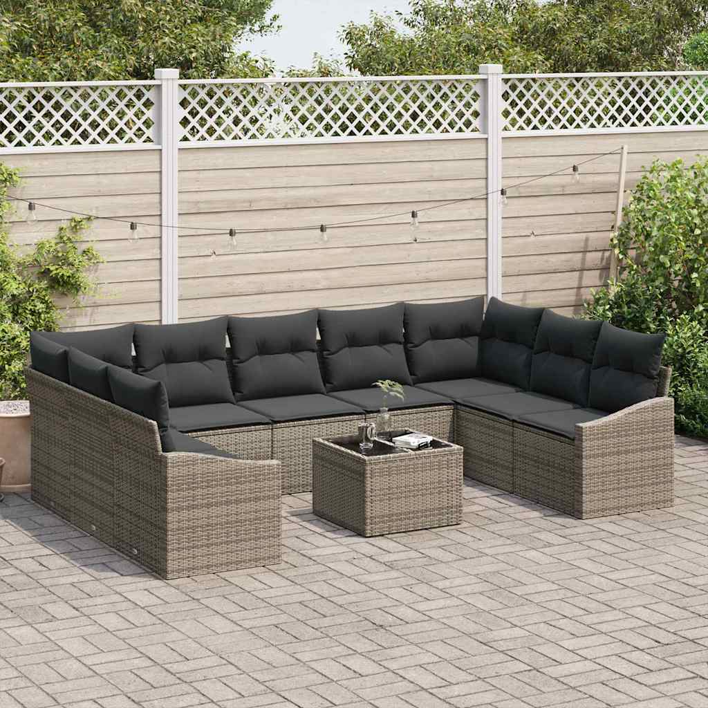 vidaXL Zestaw Sof z poduszką 10 pcs Szary polirattan