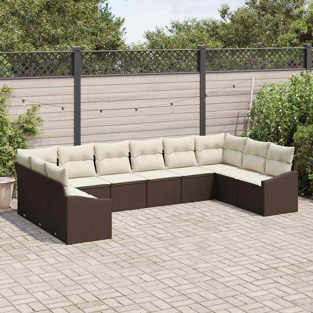 vidaXL Zestaw Sof z poduszką 10 pcs Brązowy polirattan