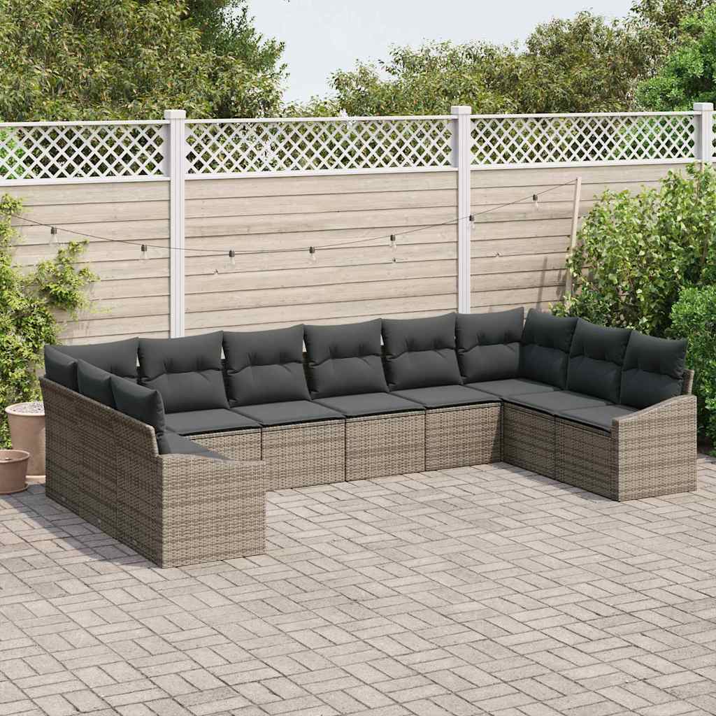 vidaXL Zestaw Sof z poduszką 10 pcs Szary polirattan