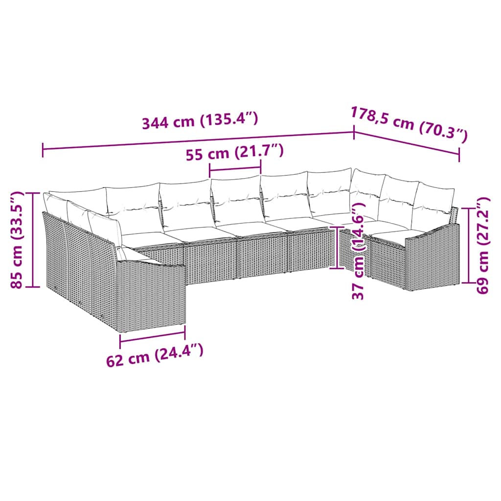 vidaXL Zestaw Sof z poduszką 10 pcs Szary polirattan