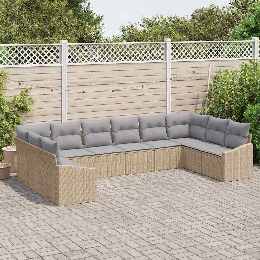 vidaXL Zestaw Sof z poduszką 10 pcs Beżowy polirattan