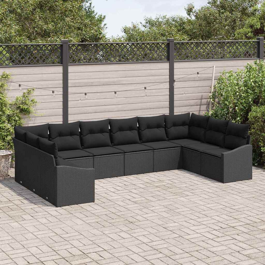 vidaXL Zestaw Sof z poduszką 10 pcs Czarny polirattan
