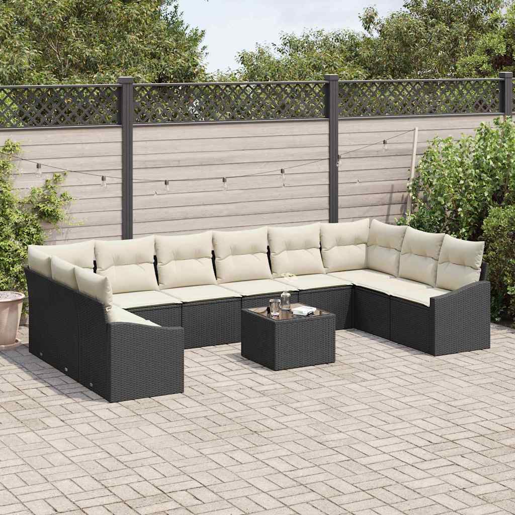 vidaXL Zestaw Sof z poduszką 11 pcs Czarny polirattan